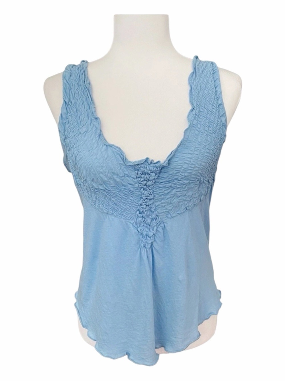 Vintage Armani Exchange A|X Y2K Smocked Blue Tank Top Cotton Size L Fits S